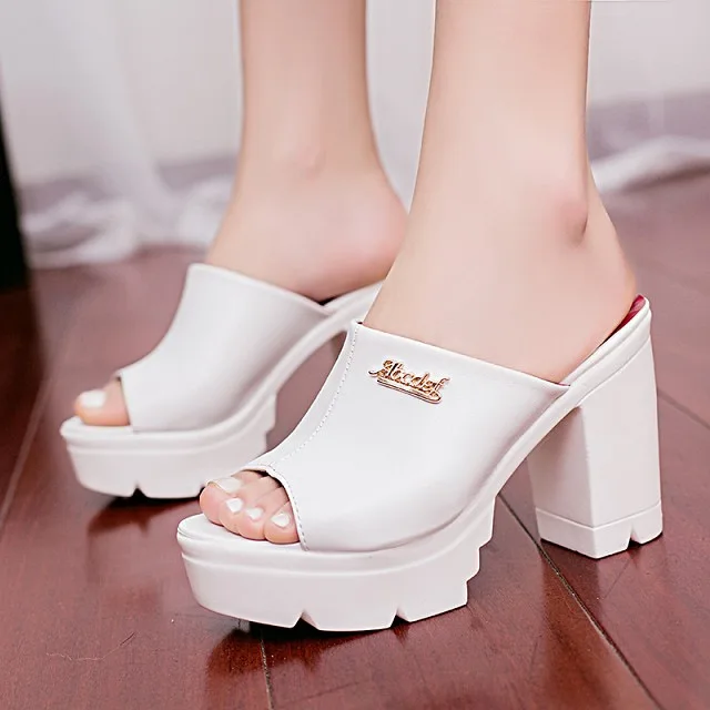 New Summer Pep toe Woman Sandals,Platform Thick Heel Summer Women Shoes Hook & Loop All Match 