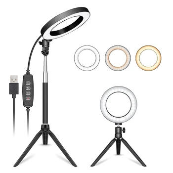 

Neewer 6-inch LED Ring Light with Adjustable Selfie Stick for YouTube Video Live Stream Makeup Selfie, Desktop USB LED Light