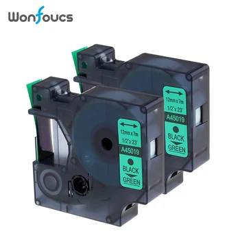 

12mm Label Ribbons 45019 S0720590 Compatible Dymo D1 Tapes 2pcs/lot Black on Green Labels Cartridges For Label Manager Printer
