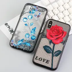 Цветок Роскошные чехол для iPhone XR Xs Max, 3D Мягкие Красочные Розы Цветочный заклепки узор дизайн милый тонкий чехол для iPhone 7 8 6s плюс