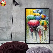 DIY Цифровая картина маслом пейзаж дождливый день дождь зонтик декомпрессионная живопись гостиная картина для украшения помещений