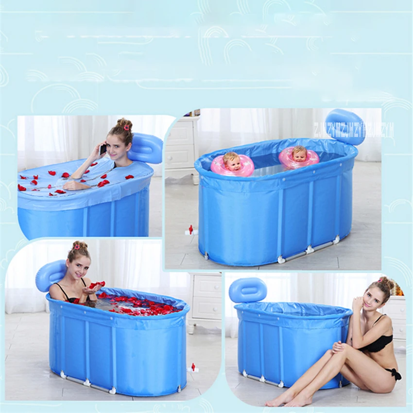 Yr001 adulto crianças banheira balde de banho de algodão-acolchoado dobrável barril de banho suporte de aço inoxidável com capa 120*75*70 cm-3