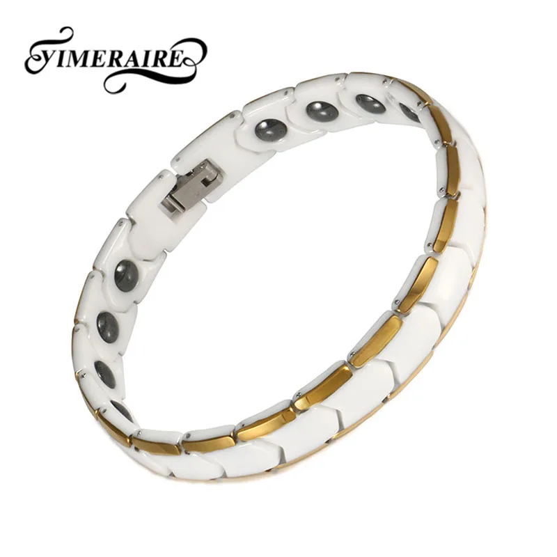 Белый керамический браслет для влюбленных из нержавеющей стали Турмалин Магнитный браслет большой маленький размер женский мужской золотой браслет модное ювелирное изделие