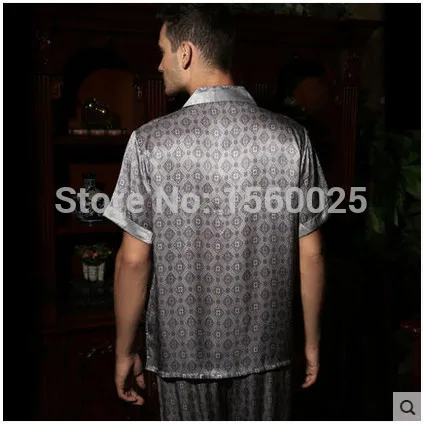 Мужской Шелковый пижамы мужские с коротким рукавом шелк тутового летом Пижамы для девочек шелк принт Lounge L/XL/XXL