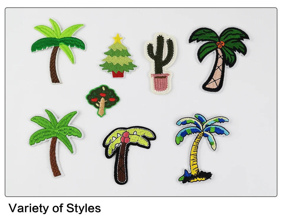 3D Embroidery Patch Christmas Tree Coconut Tree Cactus Embroidery Patches Applique DIY Iron On Stickers On Clothes Vest (5)