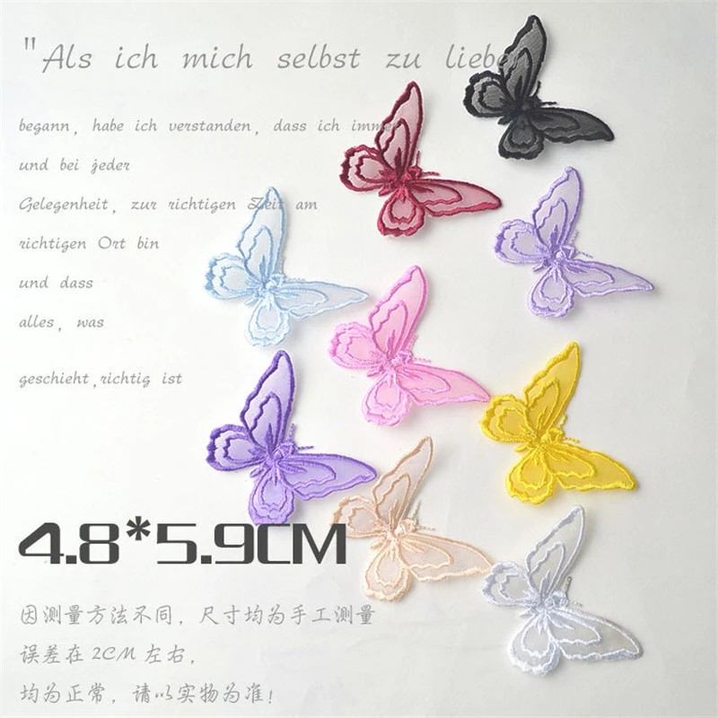 

1PCS Single Layers Organdy Butterfly Patches Embroidered Cloth Stickers Bride Veil Accessories Iron On Patches for Clothes DIY