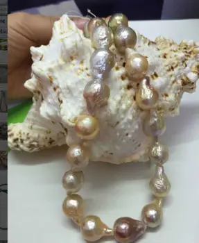

classic 14-15mm rare south sea baroque gold pink pearl necklace 18inch