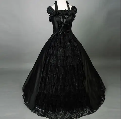 

18th Century Top Sale Black Sleeveless Lace Gothic Victorian Lolita Dress Rococo/Georgian Marie Antoinette Ball Gowns For Women