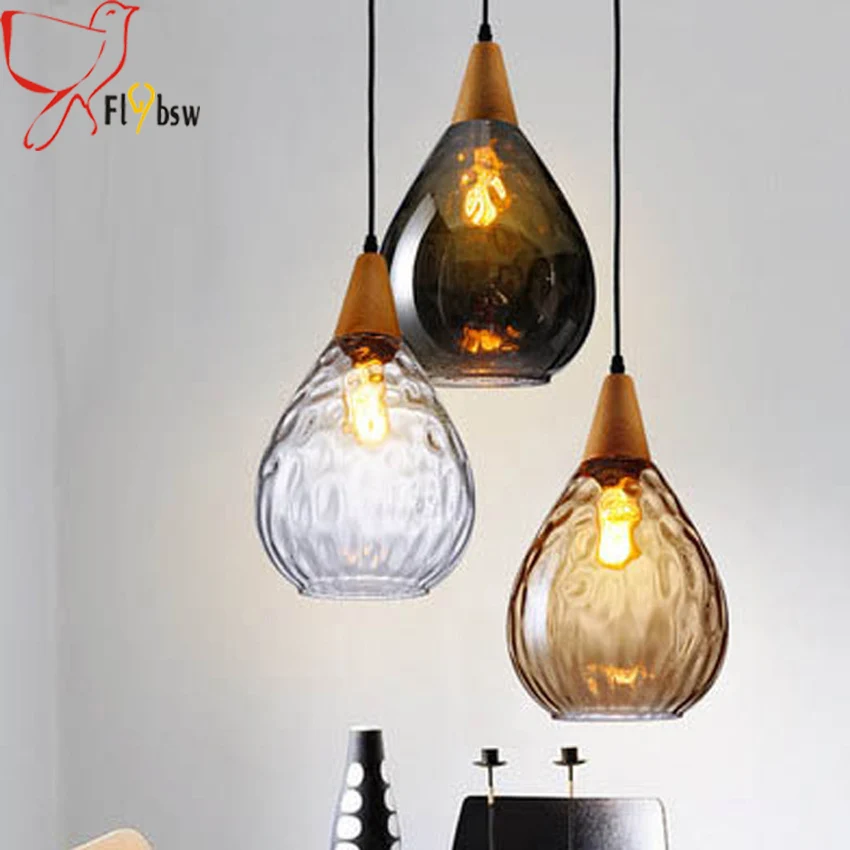 Nordic creative Water drop shape glass pendant lamp,dia 16/20cm gray