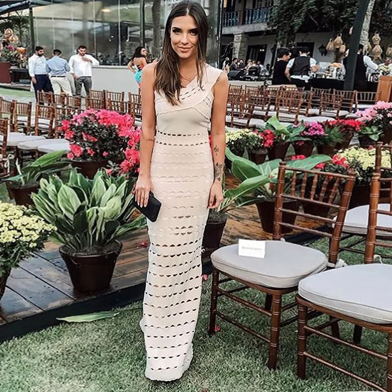 

2018 New Fashion Graceful Charming One Shoulder Green Long Prom Women Bandage Dress Jacquard Wedding Party Gown DressWholesale