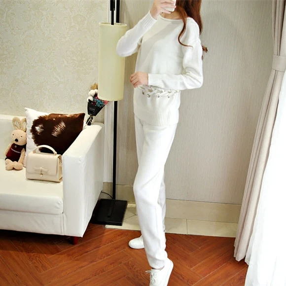

2019 Tracksuits Rushed Wool Bamboo Fiber Winter New Cashmere Knitted Sweater Women Suit Fashion Casual High Collar Warm Two