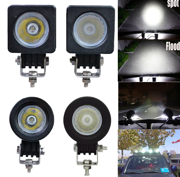 2pcs/lot 10w Led Work Light Square Round Driving Spot Flood Lamp 12V Car Auto SUV ATV 4X4WD Offroad Motorcycle Truck Headlight | Автомобили