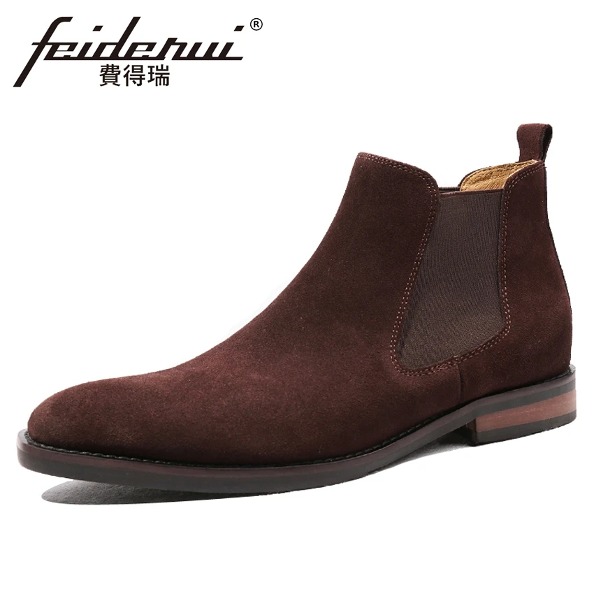 High Quality Cow Suede Leather Men's Outdoor Chelsea Ankle Boots Round
