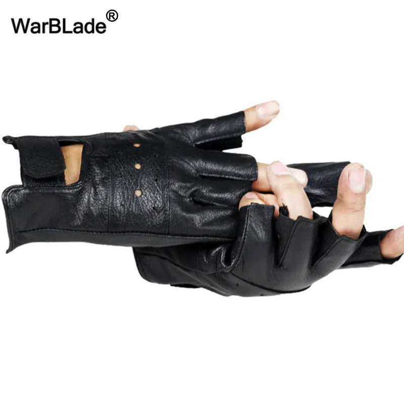 WarBLade Men Genuine Leather Gloves Sport Driving Slip-resistant Luvas Half Finger Sheep Leather Fingerless Gym Fitness Gloves - Image 4
