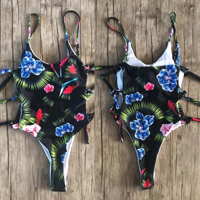 New Sexy Bandage One Piece Swimsuit Women Printed Leopoard