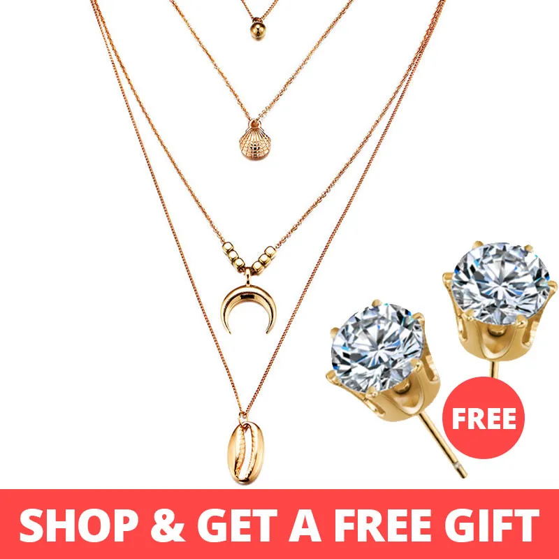 Buy-1-Get-1-Gift-New-Gold-Sliver-Multi-layer-Necklace-For-Women-Girl-Shell-Choke (1)