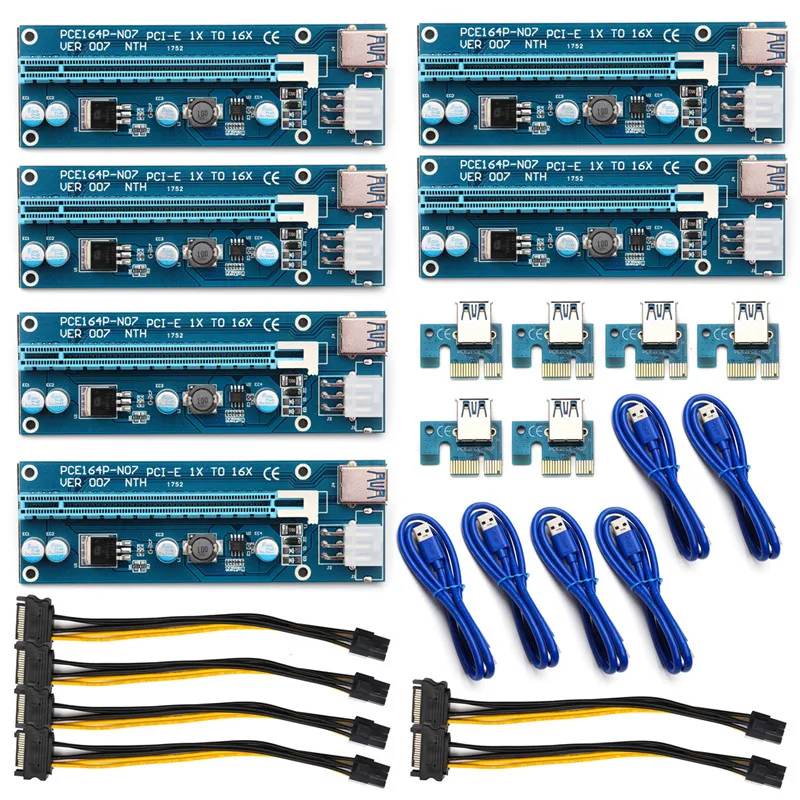 

6pcs/lot 007 PCI-E PCI Riser Card 6 Pin 16X Card Extender Cord Adapter Power Cable Connector USB 3.0 Data Riser Card for Miner
