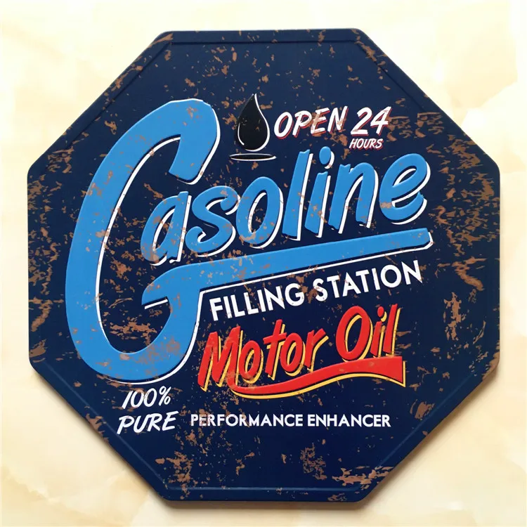 

Gasoline Vintage Metal Irregular Signs Gas Station Garage Road Signboard For Motorcycle Car Sign Wall Decor Plates 30*30CM E003