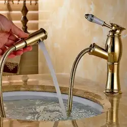 Золото Медь бассейна мойка кран Pull Out Спрей Носик горячей и холодной водопроводной воды латунь ванная смеситель роскошный водопроводной