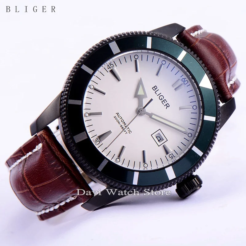 

BLIGER 46mm Stainless Steel Case Luminous white dial Automatic Mens Date Wrist Watch