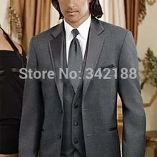 Темно-серые смокинги для жениха с отворотом, мужские свадебные костюмы(пиджак+ брюки+ галстук+ жилет)/костюм для шафера/свадебные костюмы