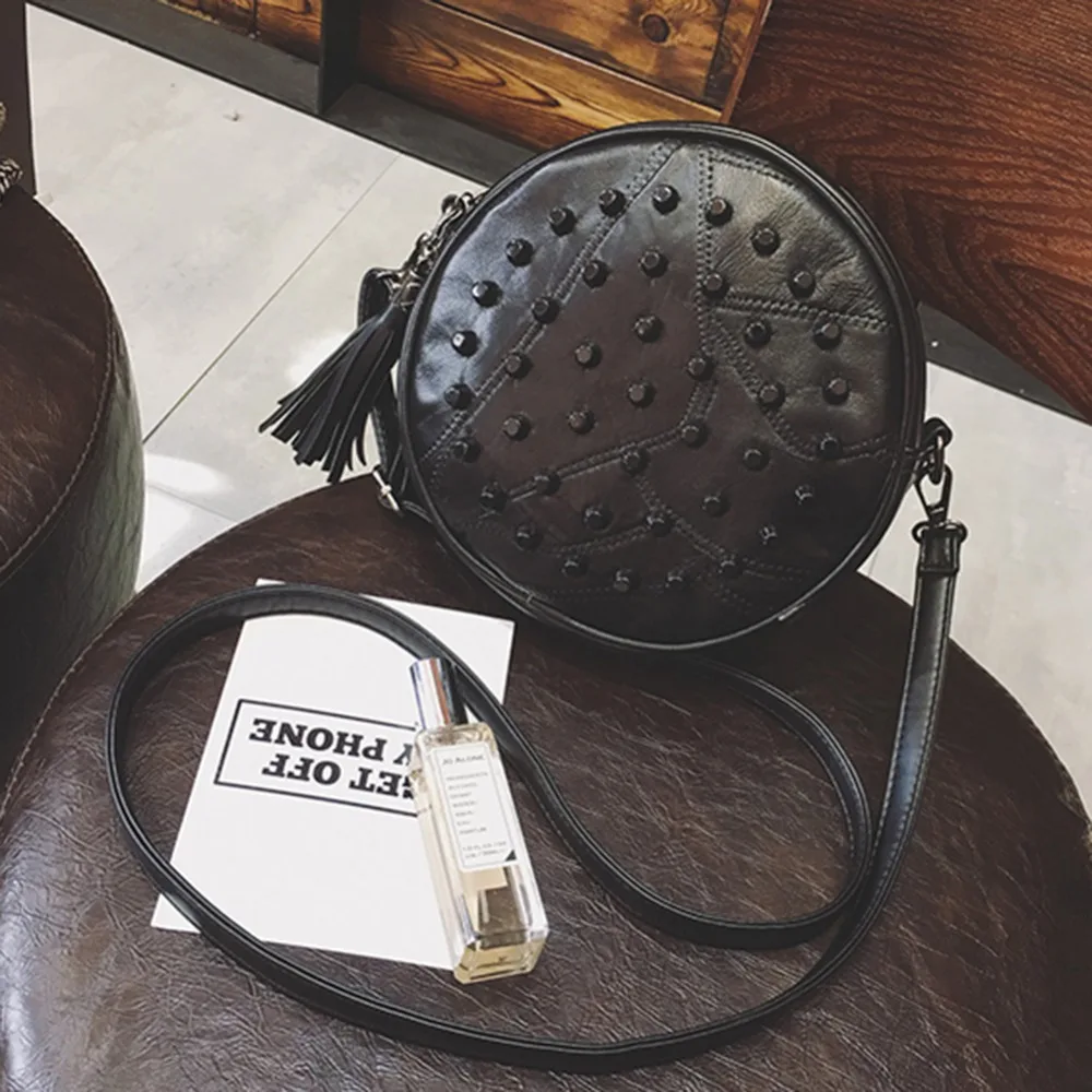 الغنم حقيبة ساع المرأة الماركات برشام لطيف جولة البسيطة حقيبة كتف 2019 Crossbody حقيبة أسود شرابة السيدات حقائب يد جلدية