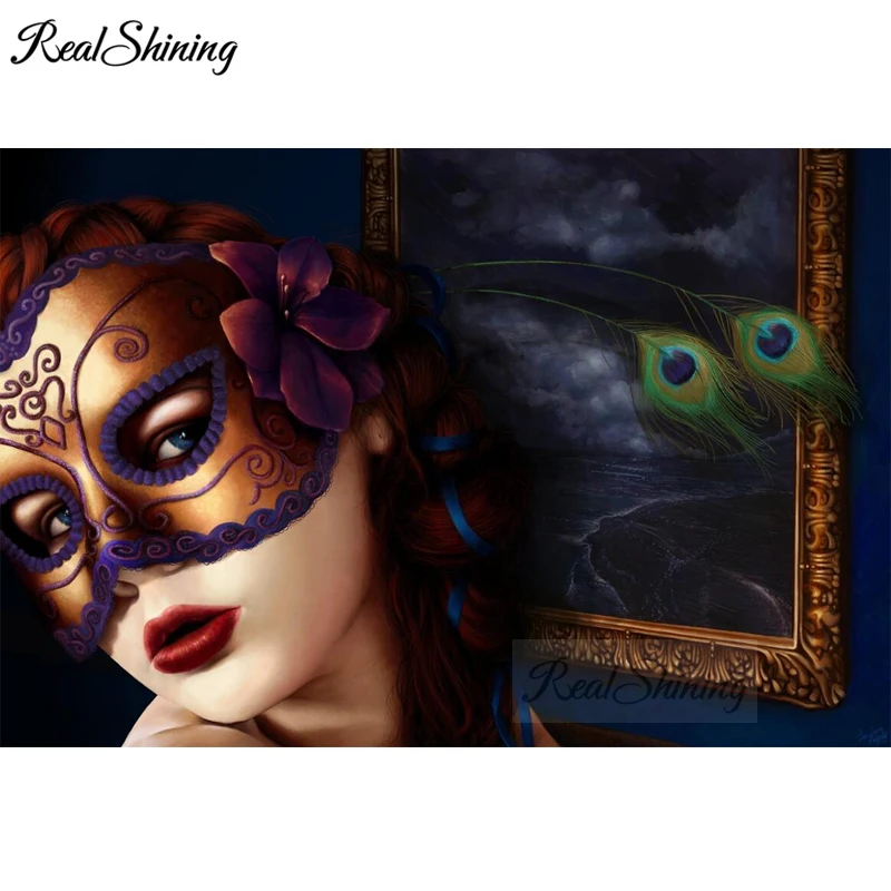 

5d cross stitch diy diamond painting Mask Peacock beauty diamond picture rhinestones Diamond Embroidery Mosaic home decor FS5455