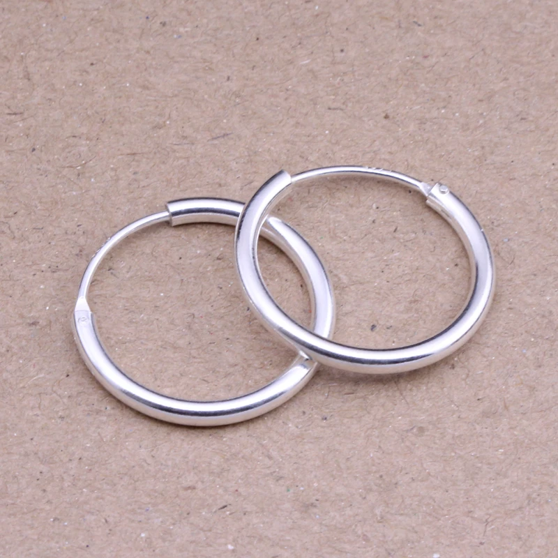 Image Round Hoop Earrings Genuine 925 Sterling Silver 20mm for Men Trendy Circle Earrings Thick than Normal One