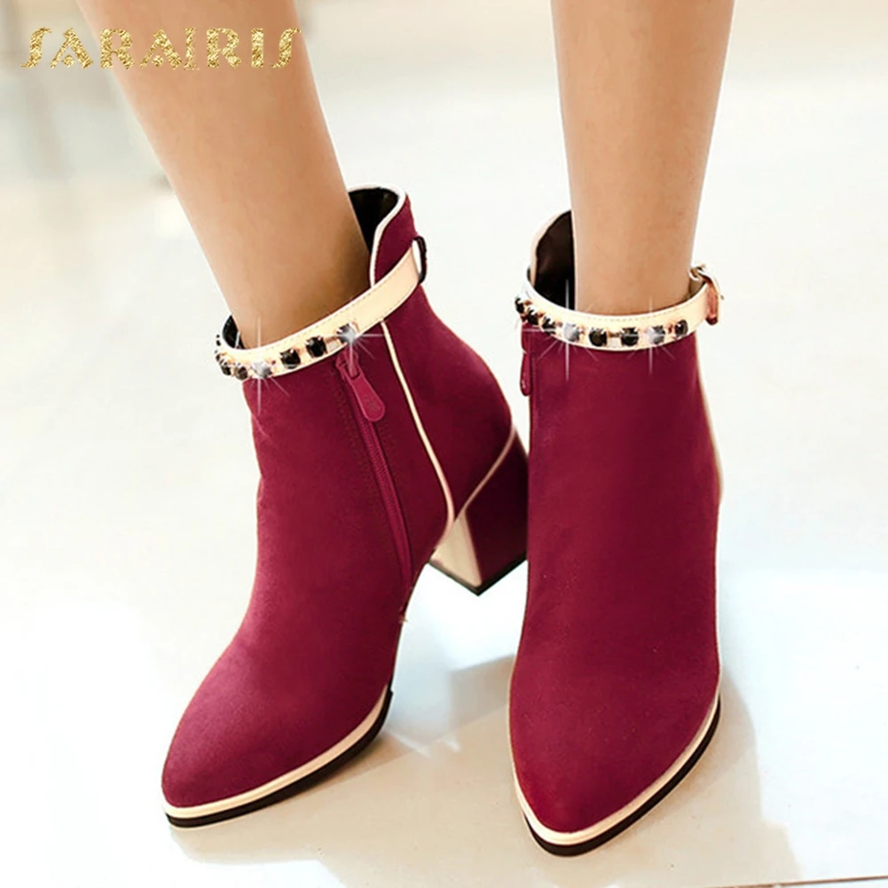

SARAIRIS new New fashion western Boots women Shoes Woman Boot square high heels Winter ankle Boots leisure Woman Shoes booties
