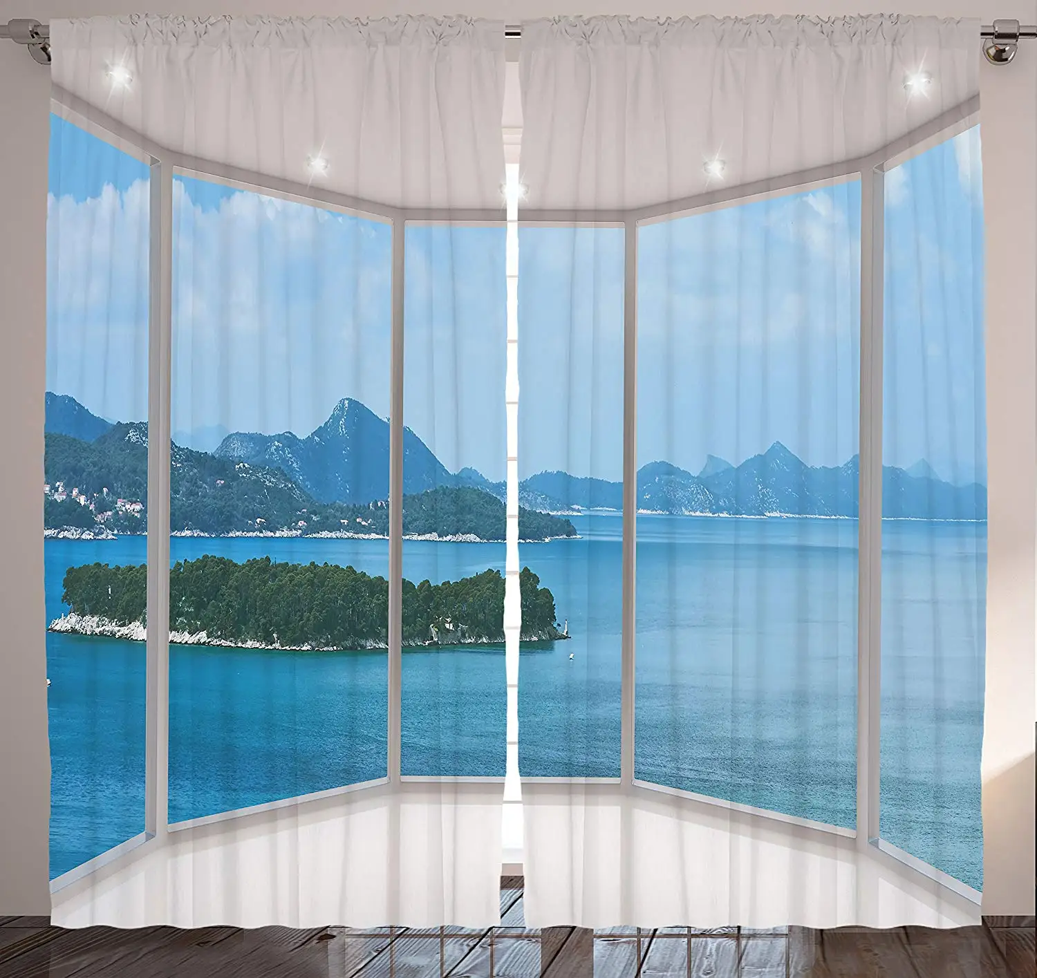 Nature Modern Home Decor Curtains Seascape Beach Seaside Hills Trees View from Window Window Drapes for Living Room Bedroom