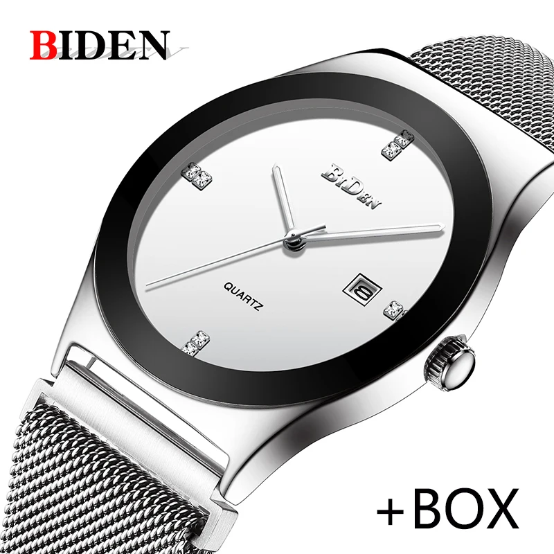 

Men watch BIDEN Utlra Thin Quartz Watch waterproof Top Luxury brand Stainless Steel Mesh Strap relogio masculino Wrist watch men