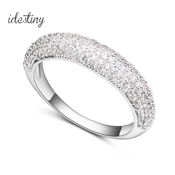 

11.11 Sale New Fashion Silver Plated Tiny Studded Cubic Zirconia Half Circle Pave Finger Rings For Women Wedding Party Jewelery