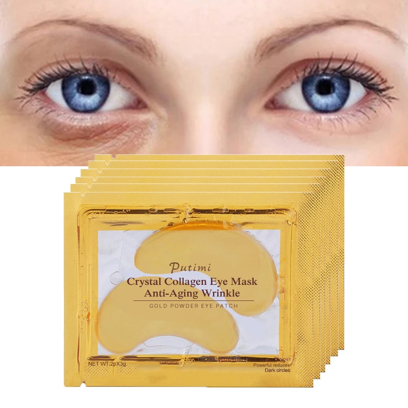 

24k Gold Crystal Collagen Eye Mask Anti Aging Remove Dark Circles Puffiness Ageless Eye Patches Masks Gel Eye Pads 20pcs=10packs