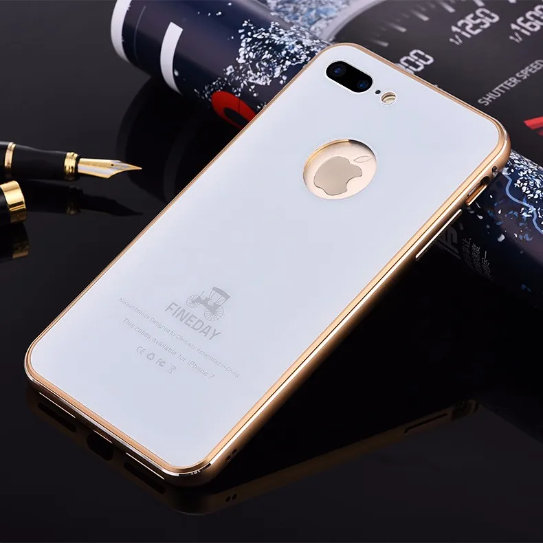 iMatch Aviation Aluminum Alloy Metal Bumper Tempered Glass Back Cover Case for Apple iPhone 7 Plus & iPhone 7