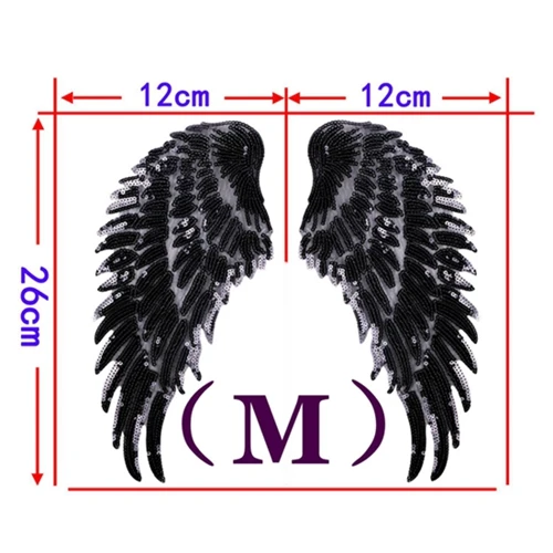 1 пара новая вышивка крыла Кружевная аппликация ткань с пайетками свитер Одежда патч наклейки с блестками футболка diy нашивки украшения - Цвет: Middle Black