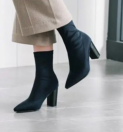 

Retro Elastic Force Pointed-Toe Shoes High Heel Short Boots .