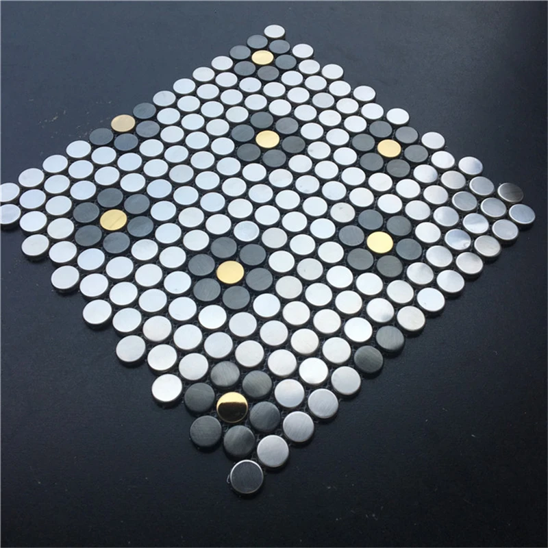 

Dia 19mm Penny Round Brushed Black Gold Flower Silver Metal Mosaic Tile, Kitchen Backsplash bathroom Wall Tile DIY Cabinet Decor