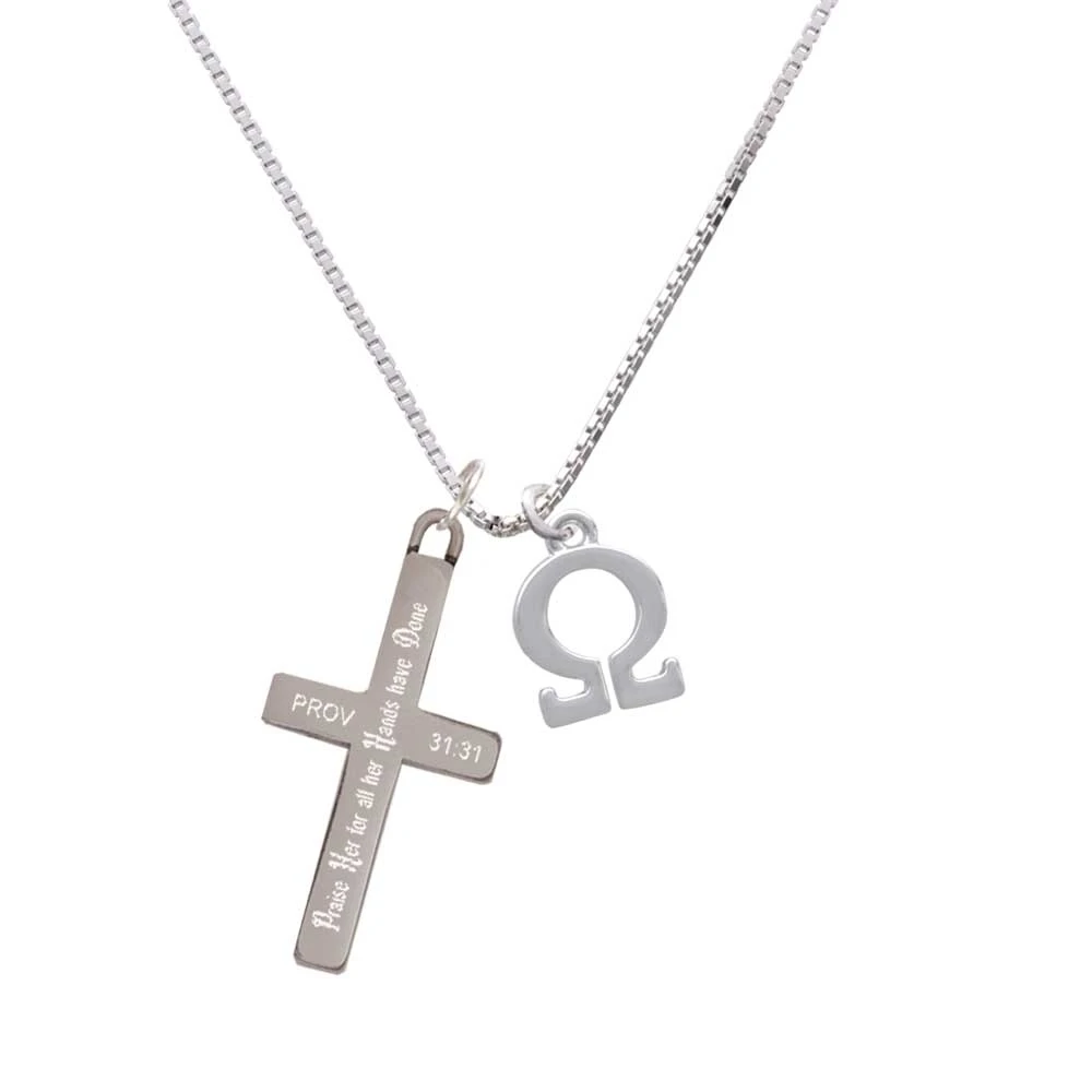 Large Greek Letter - Omega - - Praise Her - Cross Necklace