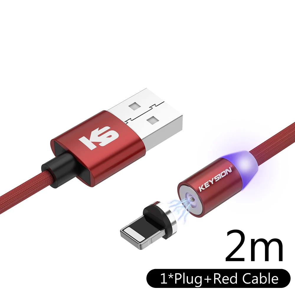KEYSION 1 м Магнитный кабель для зарядки, Micro USB кабель для iPhone XR XS Max X магнитное зарядное устройство usb type C светодиодный кабель для зарядки - Цвет: Red 2m