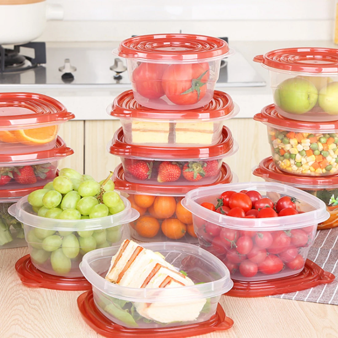 

12 pcs Fresh-Keeping Box Lunch Bento Box Freezer Cabinet Box with Lid Organizer Holder Food Container Outdoor Tableware Camping