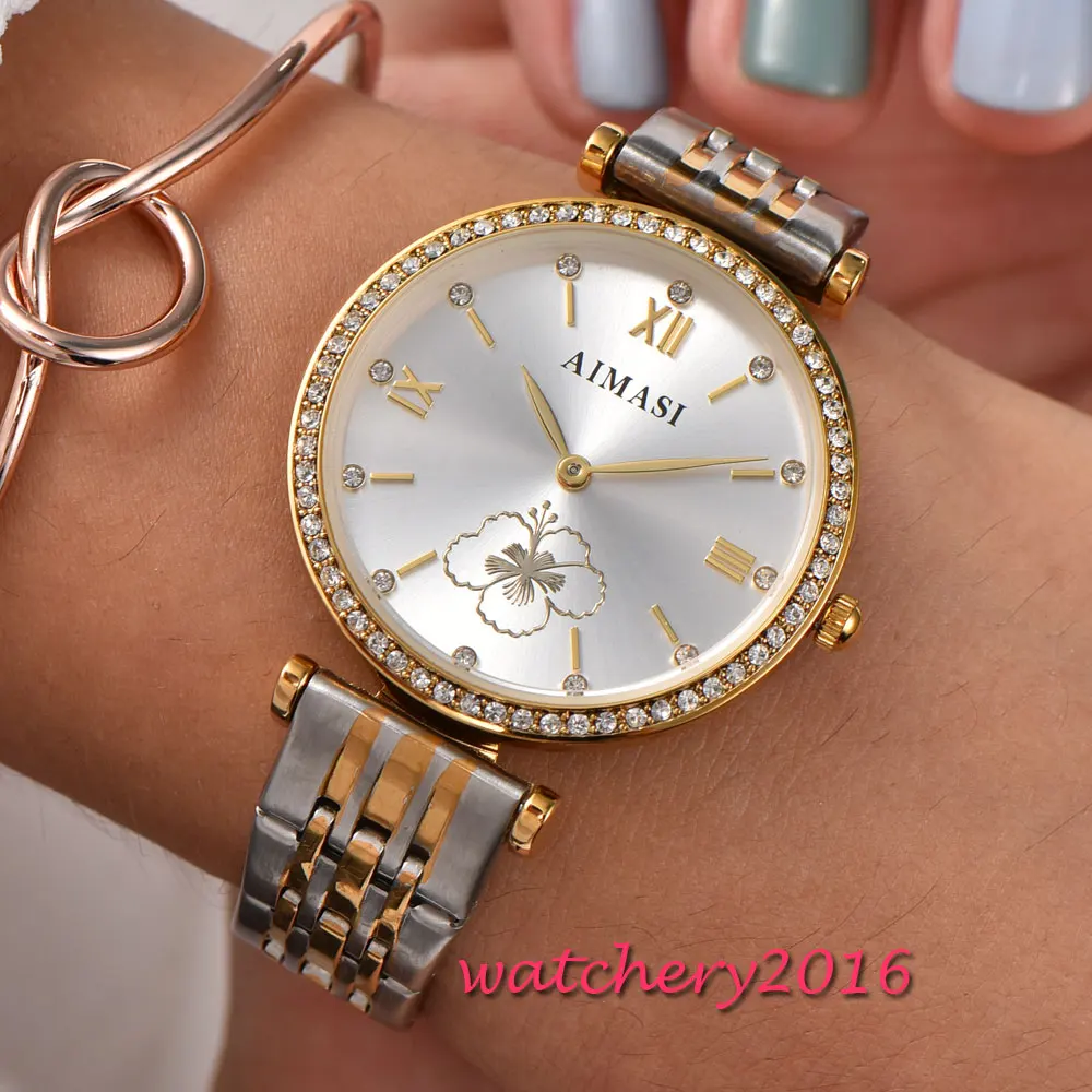 

relogio feminino New 32.5mm AIMASI white dial stainless steel case Buckle clasp Automatic movement Women's Watch