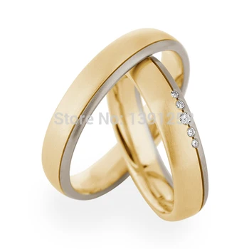 

JH Fine Jewelry 5mm 18ct 18k Yellow&White Gold Diamond Couples Ring Lovers Ring Wedding Band One Pair Free Shipping