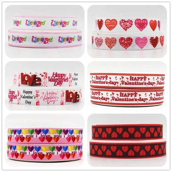 

Q&N ribbon 7/8inch 22mm cartoon heart Valentine's Day print grosgrain ribbons webbing for hairbow and headband 50yds/roll