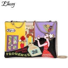 2016 Women Creative Hit Color Stitching Shoulder Bag Clutch Bag ELLACEY Brand Designer Genuine Leather Chain Bag Crossbody Bag