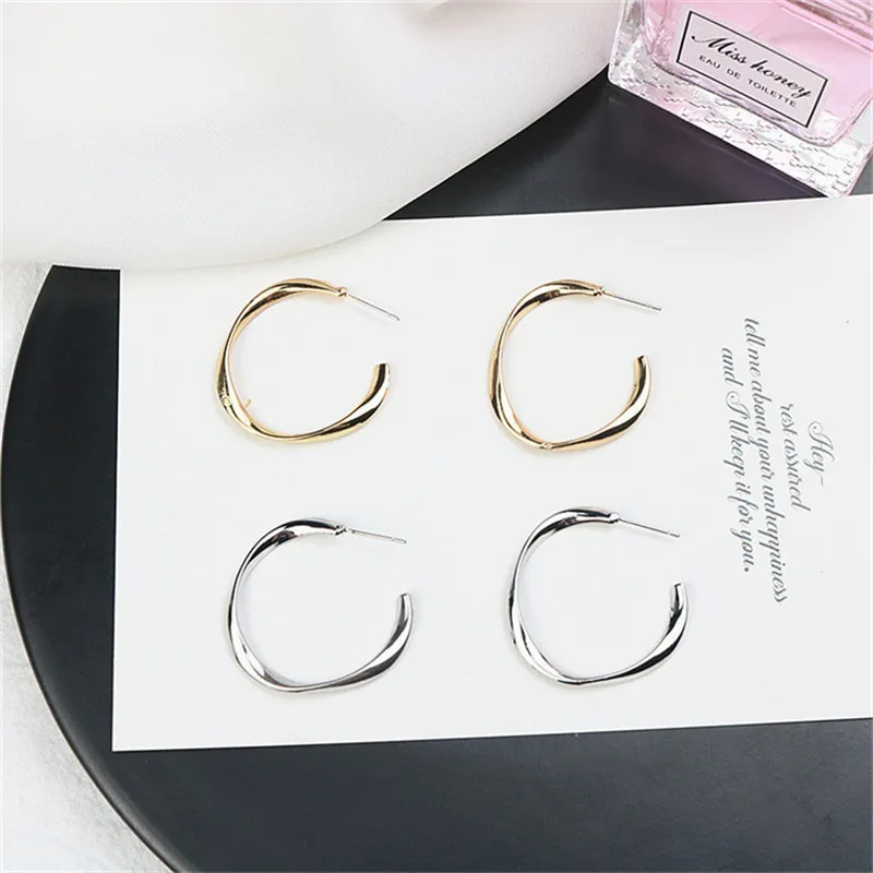 

Europe America Vintage Irregular Geometric Round Circle Simple Hoop Earrings Fashion Jewelry-LAF