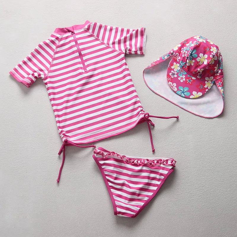 Купальные костюмы для девочек, коллекция года, одежда для плавания детский пляжный купальный костюм для девочек UPF50+ защита от солнца, 2 предмета, в полоску, одежда для плавания