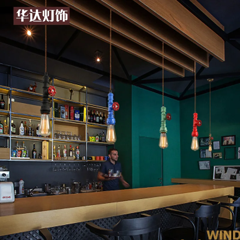 Baratos Individual americano retro desván industrial hierro colgante Luz comida sala de estar Barra de una sola cabeza cuerda de tubería colgante iluminación