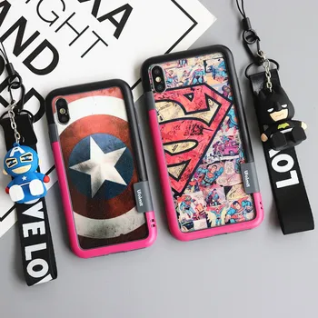 

For iphone XS max Superman Tempered Glass flim & shockproof bumper for iPhone X / 7 7plus 8 8plus iron men holder +strap