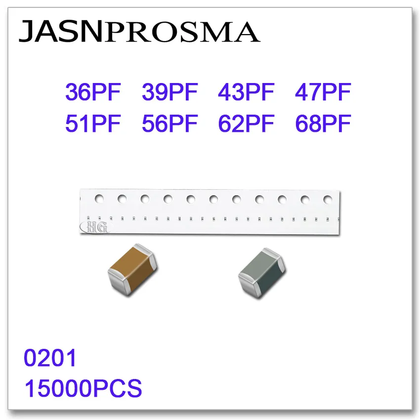JASNPROSMA 15000 шт. 0201 COG/NPO RoHS 50 в 5% 36PF 39PF 43PF 47PF 51PF 56PF 62PF 68PF SMD высокое качество конденсатор