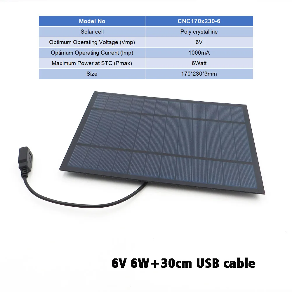 6VDC 2 3 4,5 6 Вт Панели солнечные Зарядное устройство Bluetooth динамик Powebank цифровая камера 5V напряжение на выходе USB Панели солнечные 6V